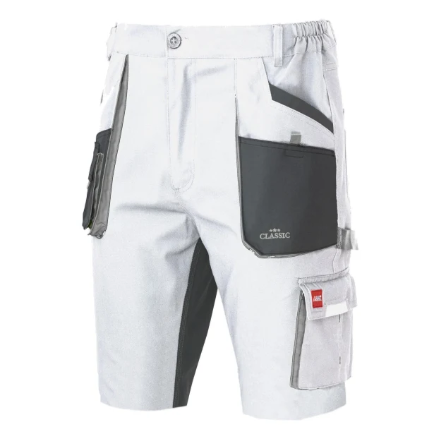 Spodenki robocze stretch slim biało-szare z 10 kieszeniami