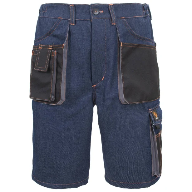 Krótkie spodnie robocze męskie Procera PROMAN Jeans denim 310g pomarańczowe szwy