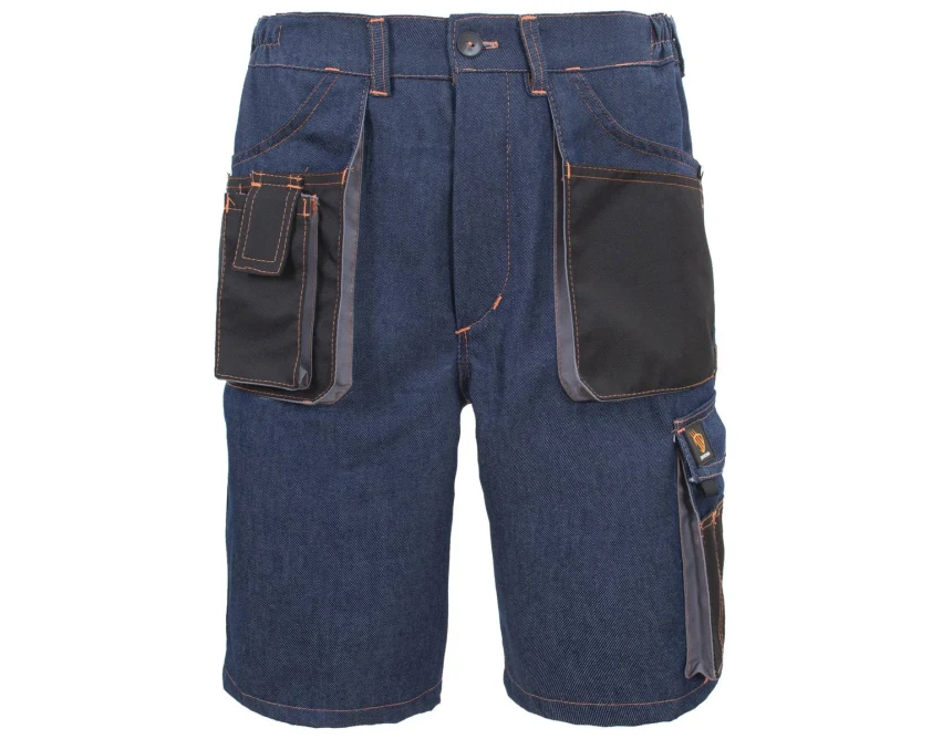 Krótkie spodnie robocze męskie Procera PROMAN Jeans denim 310g pomarańczowe szwy
