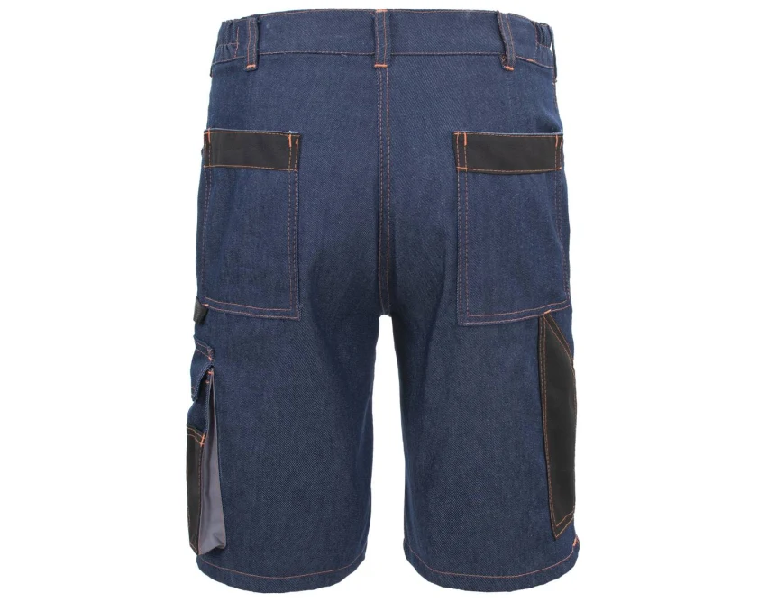 Krótkie spodnie robocze męskie Procera PROMAN Jeans denim 310g pomarańczowe szwy