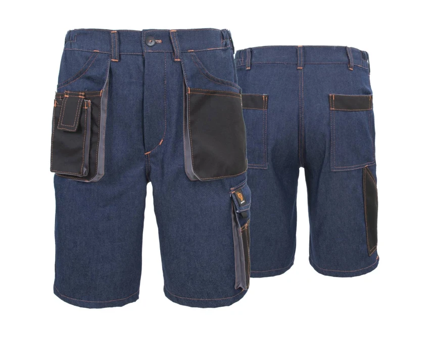 Krótkie spodnie robocze męskie Procera PROMAN Jeans denim 310g pomarańczowe szwy