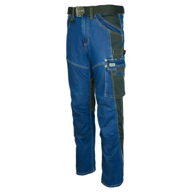 Spodnie robocze męskie do pasa COLEMANN HYBRID JEANS denim-twill, 12 kieszeni, odblaskowe