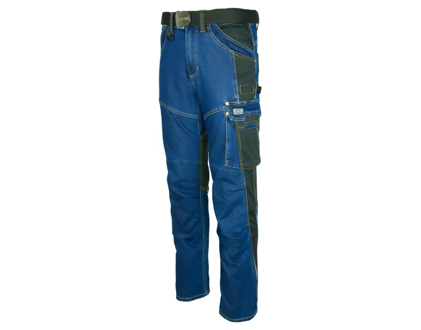 Spodnie robocze męskie do pasa COLEMANN HYBRID JEANS denim-twill, 12 kieszeni, odblaskowe