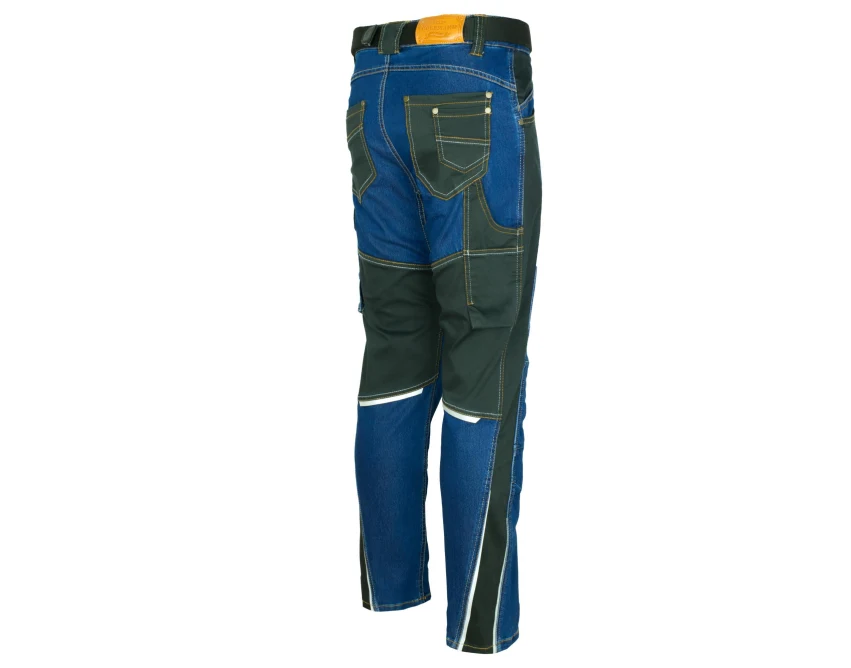 Spodnie robocze męskie do pasa COLEMANN HYBRID JEANS denim-twill, 12 kieszeni, odblaskowe