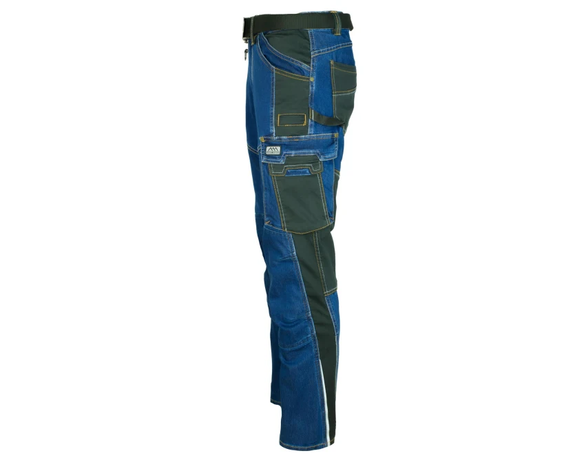Spodnie robocze męskie do pasa COLEMANN HYBRID JEANS denim-twill, 12 kieszeni, odblaskowe