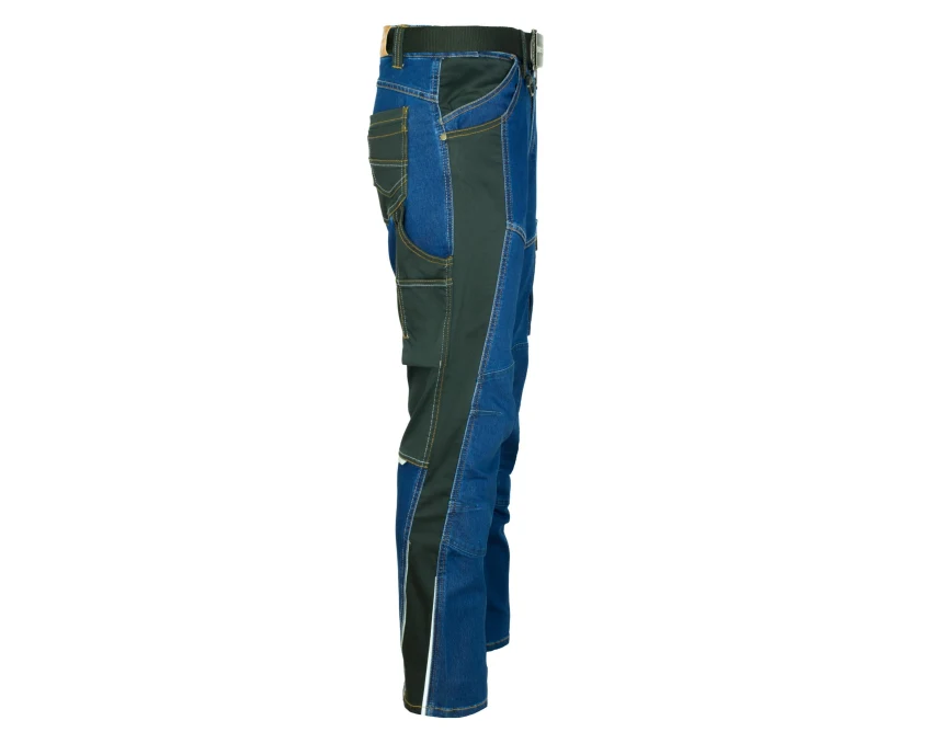 Spodnie robocze męskie do pasa COLEMANN HYBRID JEANS denim-twill, 12 kieszeni, odblaskowe