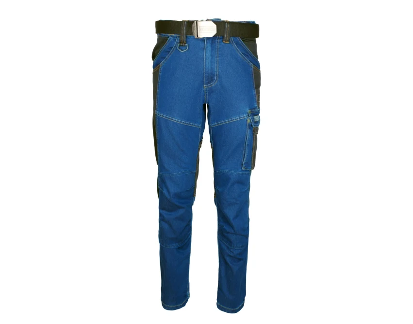 Spodnie robocze męskie do pasa COLEMANN HYBRID JEANS denim-twill, 12 kieszeni, odblaskowe