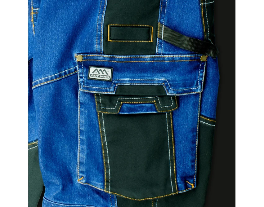 Spodnie robocze męskie do pasa COLEMANN HYBRID JEANS denim-twill, 12 kieszeni, odblaskowe