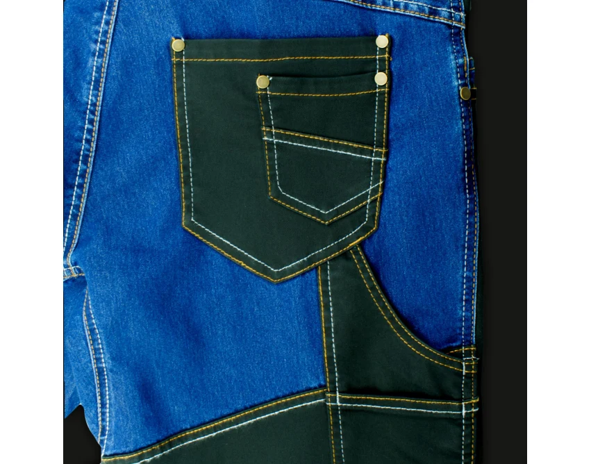 Spodnie robocze męskie do pasa COLEMANN HYBRID JEANS denim-twill, 12 kieszeni, odblaskowe