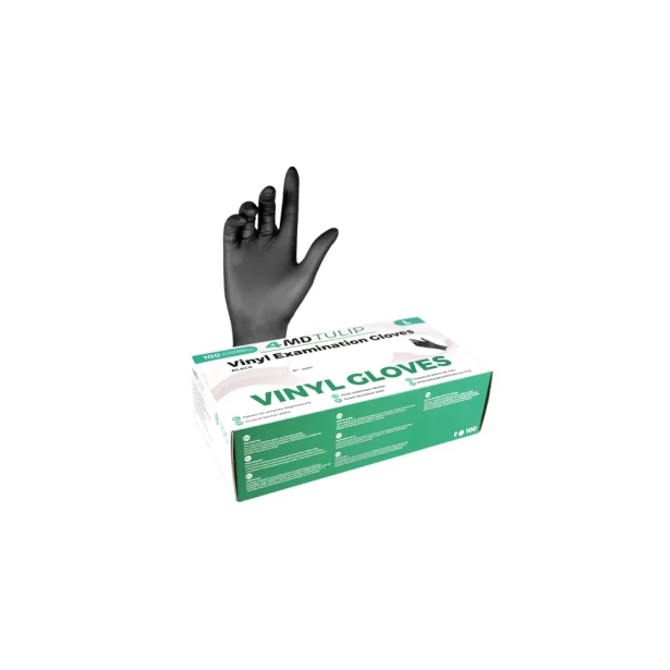 Rękawice diagnostyczne winylowe czarne 4MD Tulip Black, 100 sztuk