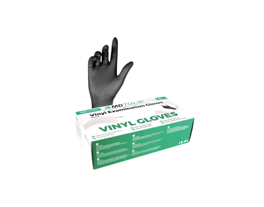 Rękawice diagnostyczne winylowe czarne 4MD Tulip Black, 100 sztuk