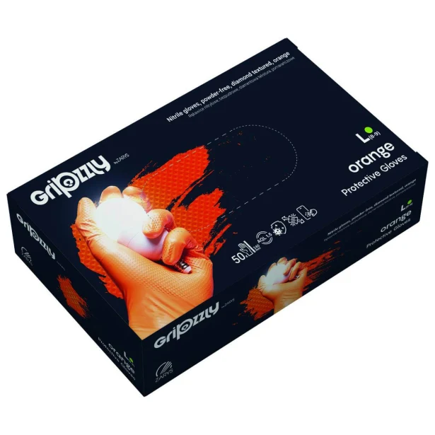 Rękawiczki jednorazowe nitrylowe pomarańczowe Gripzzly Zarys diamond grip 50 sztuk