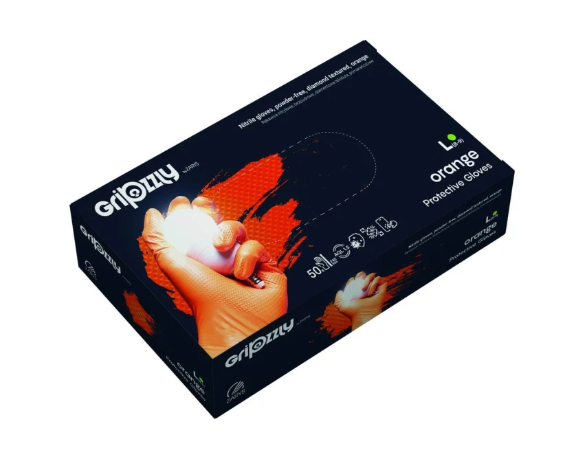 Rękawiczki jednorazowe nitrylowe pomarańczowe Gripzzly Zarys diamond grip 50 sztuk