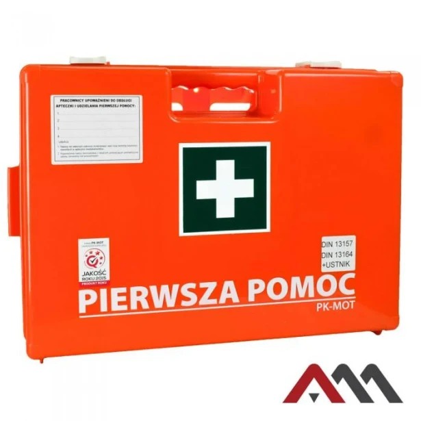 Apteczka na ścianę z wyposażeniem K-20 DIN 13164/13157, ABS, pomarańczowa