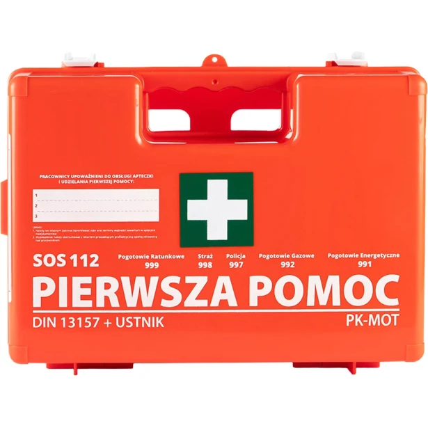 Apteczka medyczna z wyposażeniem Pk-Mot DIN 13157:2021 ABS pomarańczowa