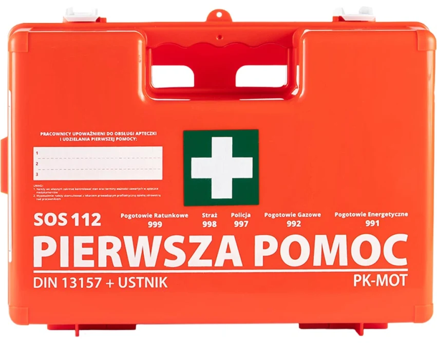 Apteczka medyczna z wyposażeniem Pk-Mot DIN 13157:2021 ABS pomarańczowa