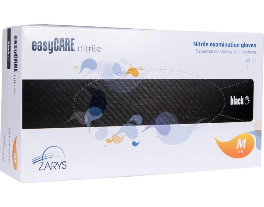Rękawiczki nitrylowe easyCARE czarne bezpudrowe Zarys jednorazowe