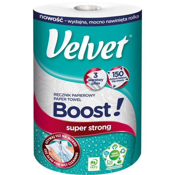 Ręcznik papierowy Velvet Boost trzywarstwowy, 150 listków