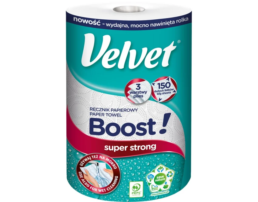 Ręcznik papierowy Velvet Boost trzywarstwowy, 150 listków