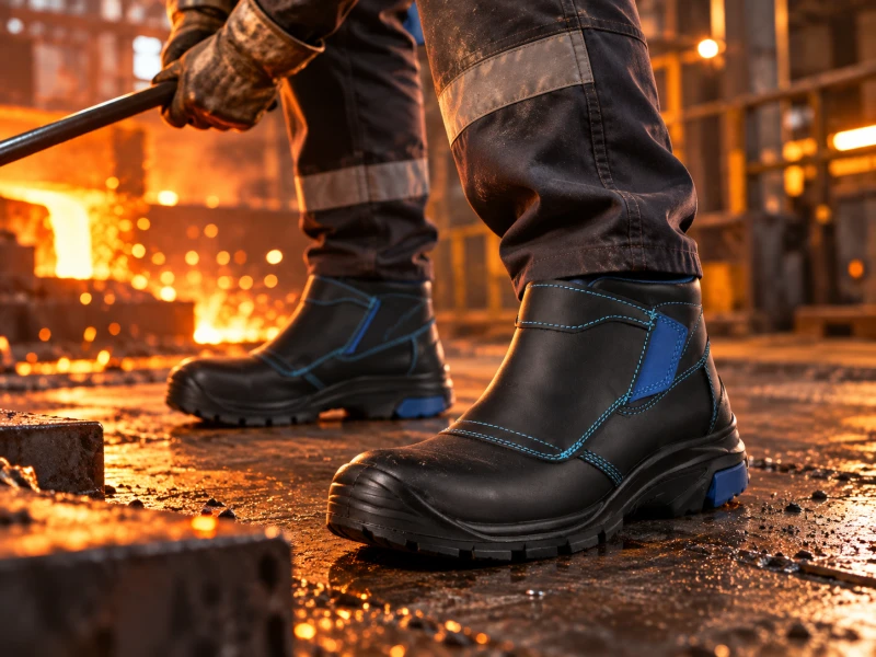 Buty spawalnicze HRO podczas pracy w gorącym środowisku przemysłowym przy rozgrzanym stanowisku