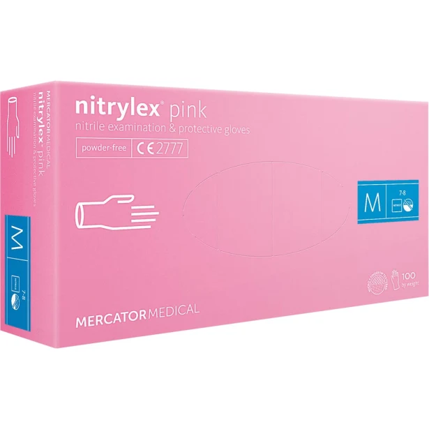 Rękawice jednorazowe nitrylowe damskie jasnoróżowe Mercator Medical nitrylex pink