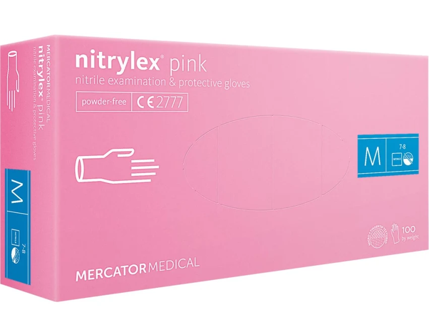 Rękawice jednorazowe nitrylowe damskie jasnoróżowe Mercator Medical nitrylex pink