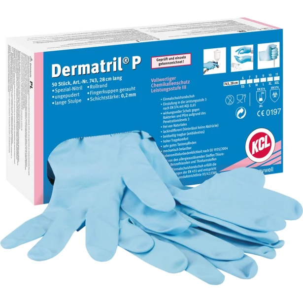 Rękawiczki nitrylowe damskie Kcl Dermatril 743 niebieskie