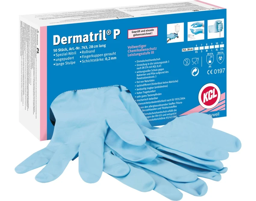 Rękawiczki nitrylowe damskie Kcl Dermatril 743 niebieskie