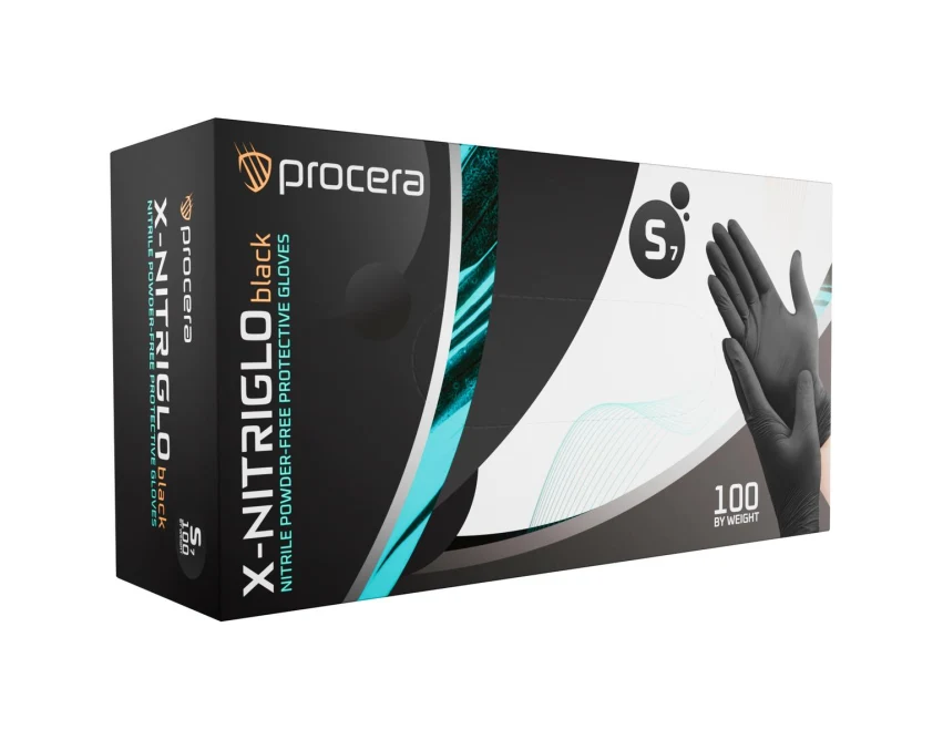 Rękawiczki nitrylowe Procera X-NITRIGLO BLACK czarne bezpudrowe 100 szt.